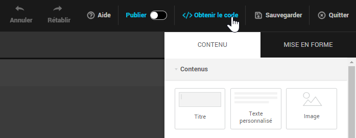 Obtenir le code dans l'éditeur de formulaire