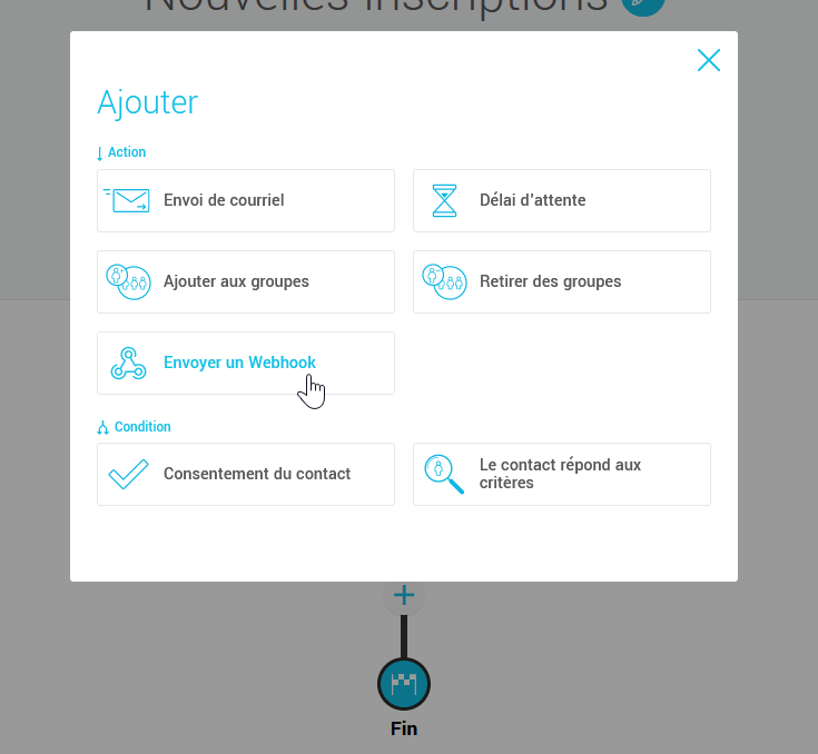 Sélectionnez l'action Envoyer un Webhook