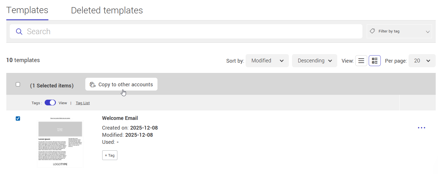 Copy template to other accounts