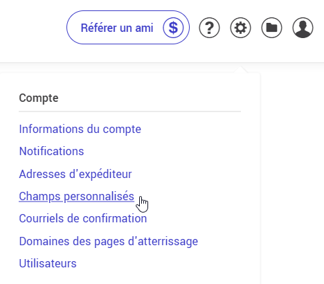 Param&egrave;tres et configurations : Champs personnalis&eacute;s
