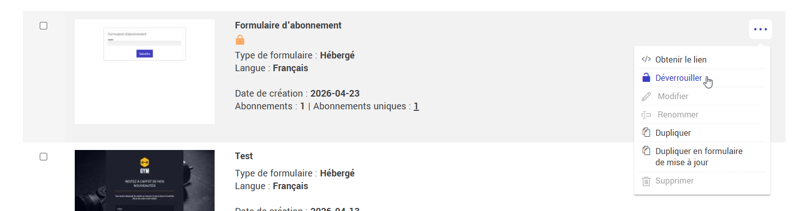 Déverrouiller un formulaire