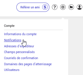 Menu paramètres et configurations : Notifications