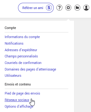 Paramètres et configurations : Réseaux sociaux